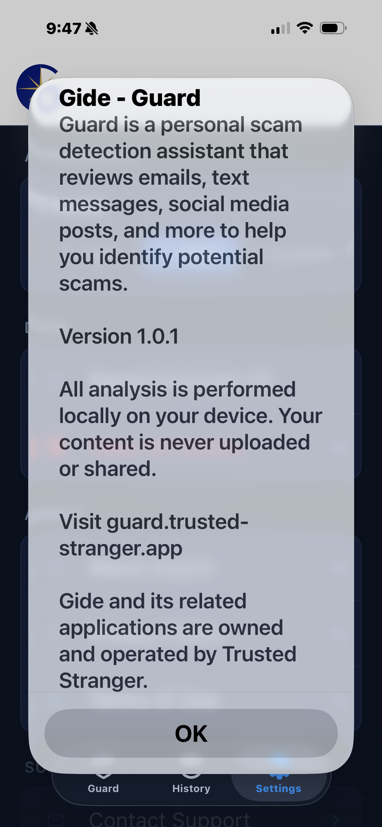 Gide Guard about screen