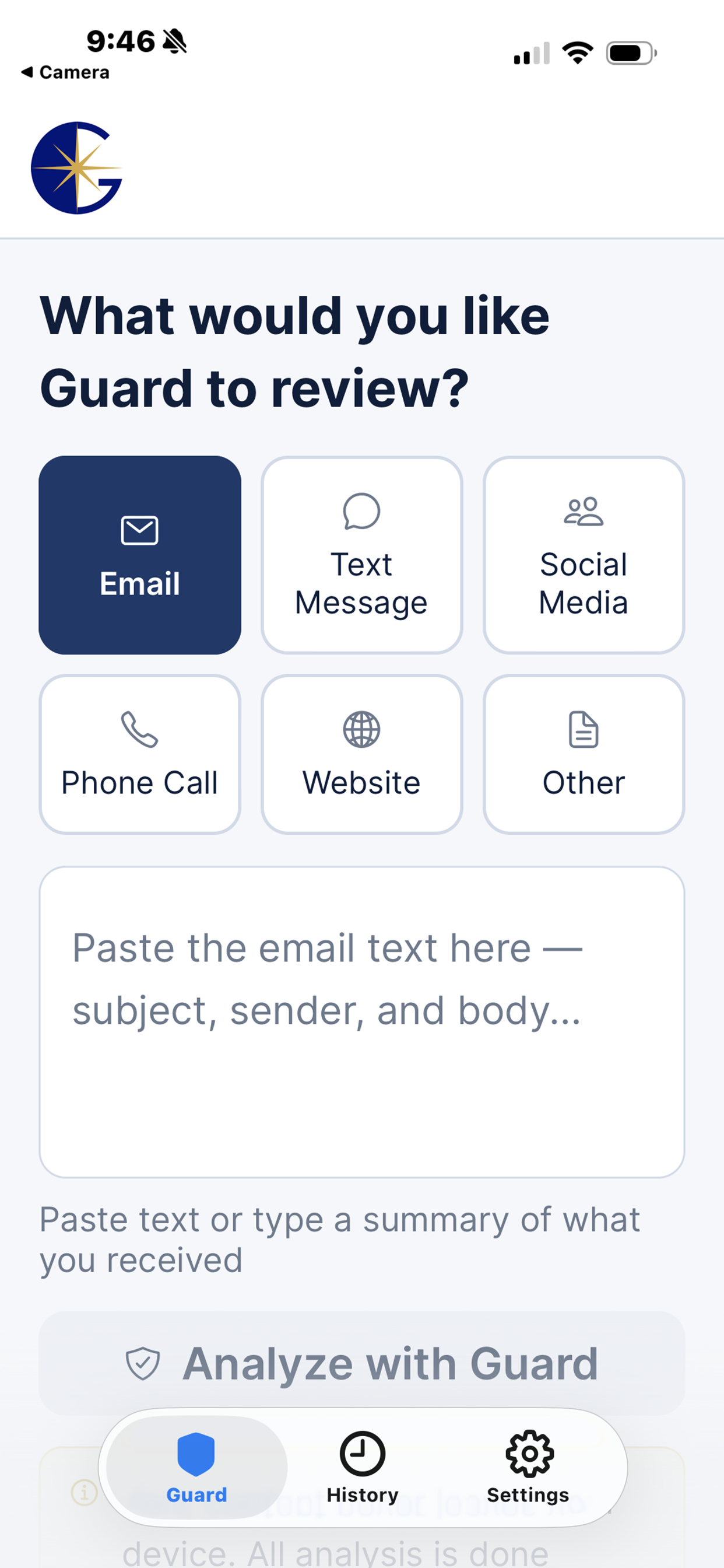 Gide Guard home screen